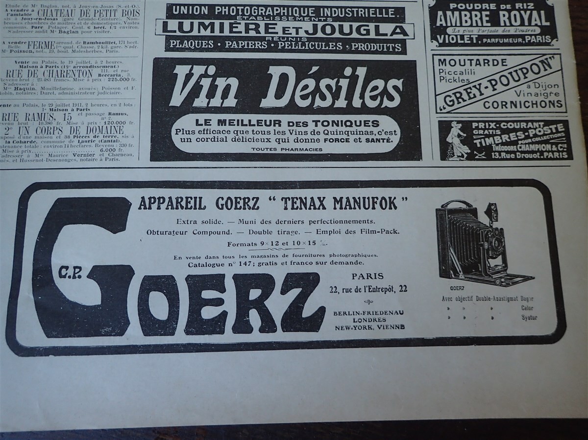 photo GOERZ TENAX MANUFOK + ROSES D’ORSAY + PEBECO + LISSUE ILLUSTRATION 1911