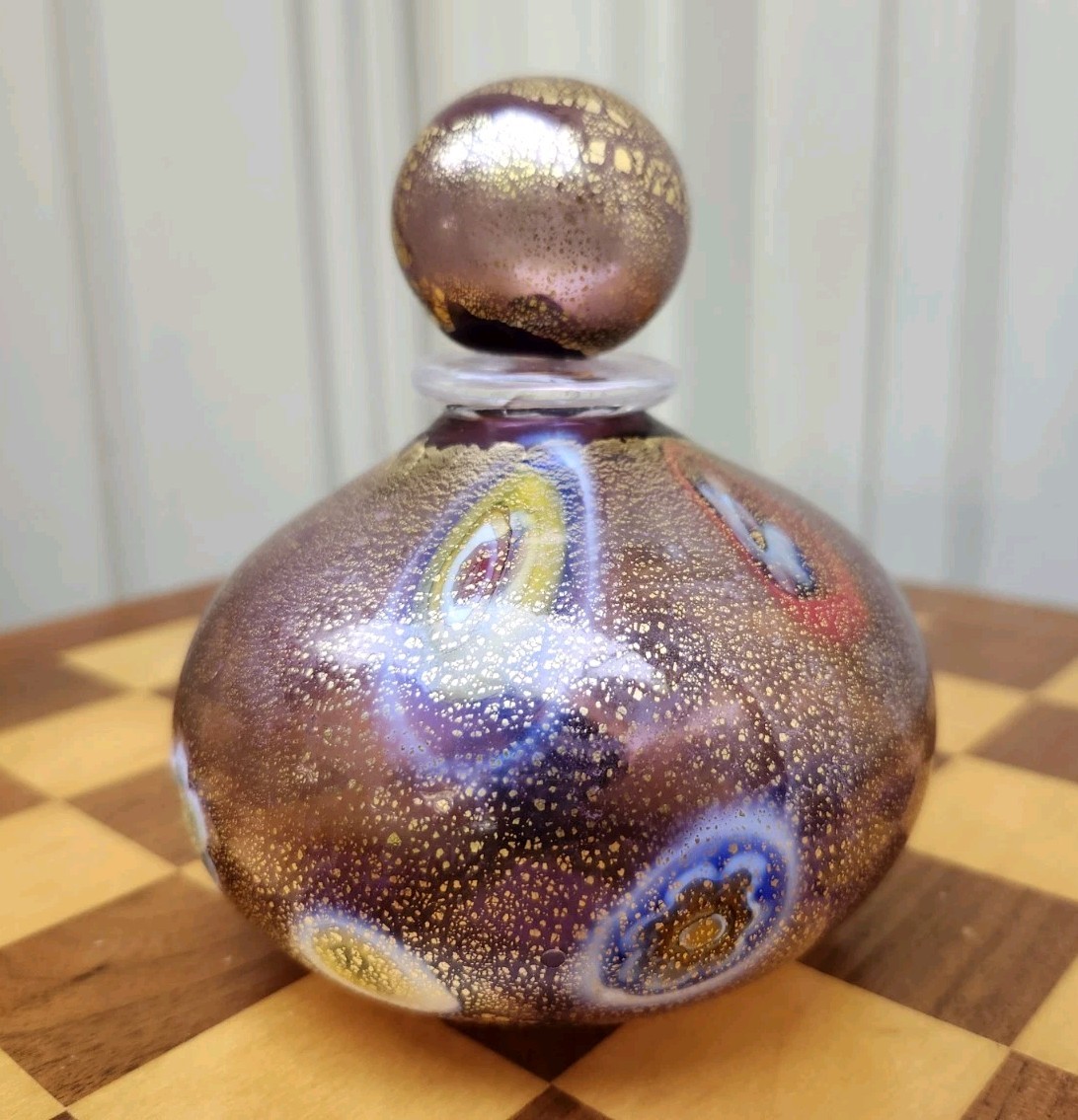 Vtg Murano Glass Millefiori Gold Leaf Art Glass Perfume Bottle & Stopper