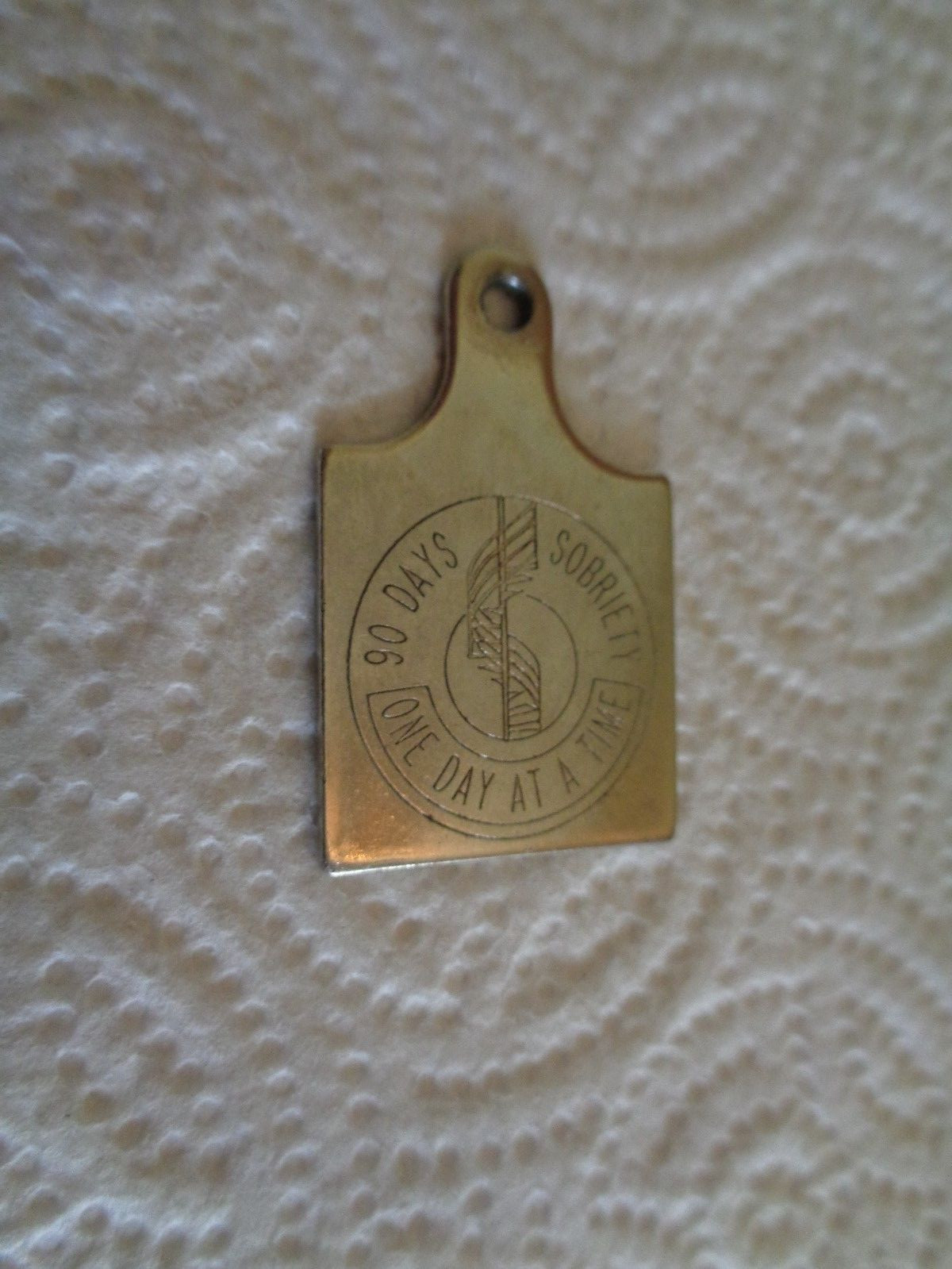 90 DAYS SOBRIETY Dog Tag ONE DAY AT A TIME Charm FOB Medal Vintage Three Months