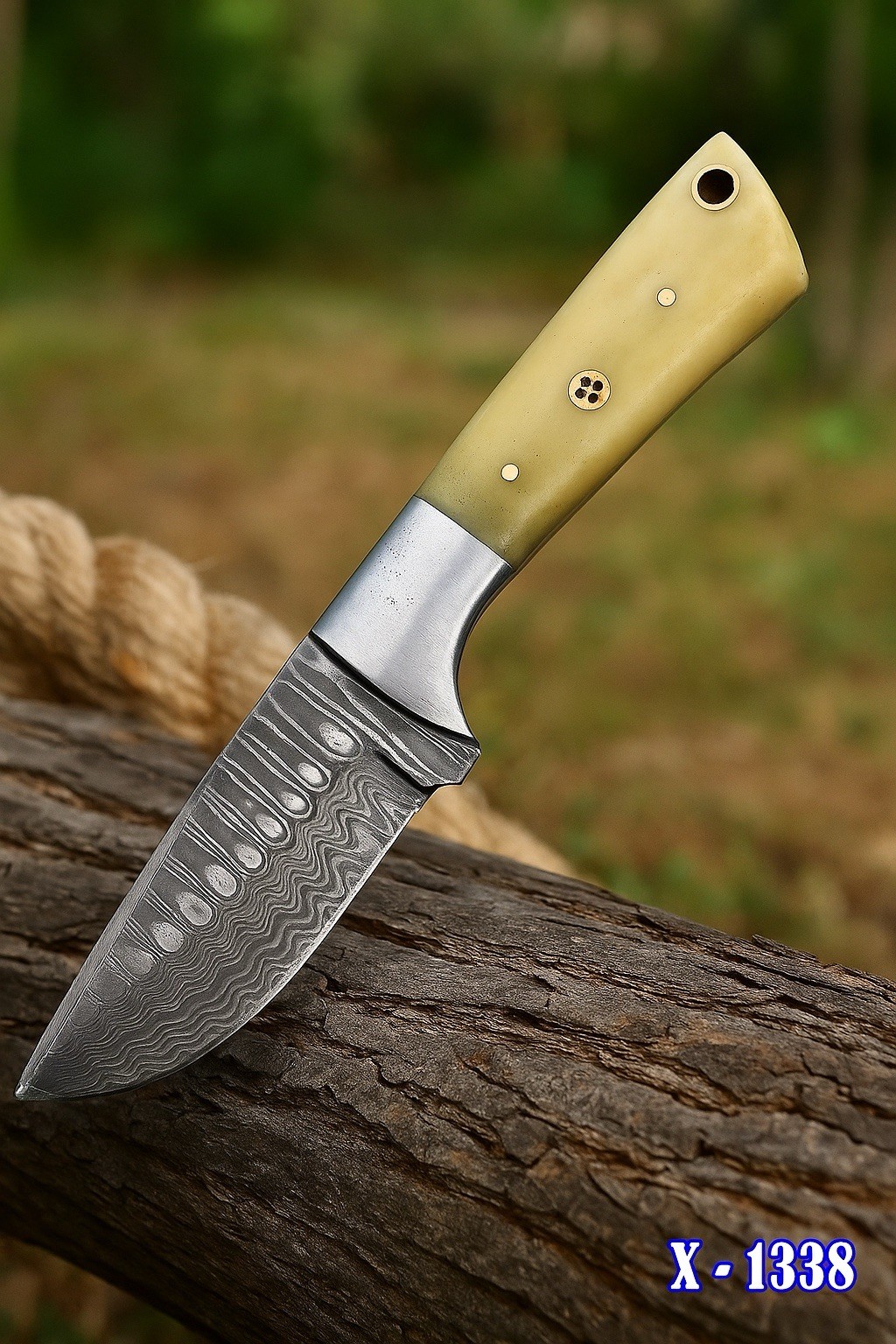 Custom Handmade Damascus Steel Fix Blade Skinning Knife Camel Bone Handle