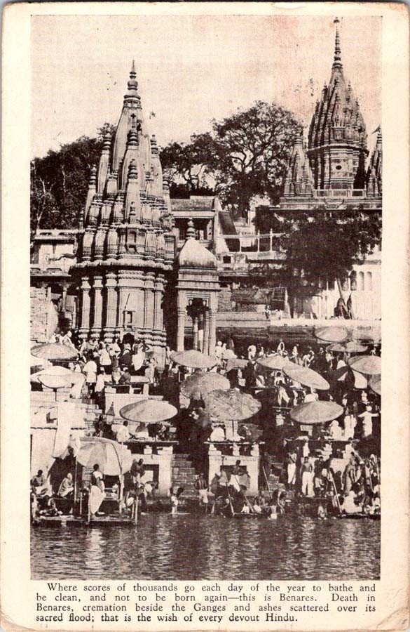 Varanasi India postcard HINDU PILGRIMS GANGES RIVER BENARES TEMPLES j/26 AZ0115