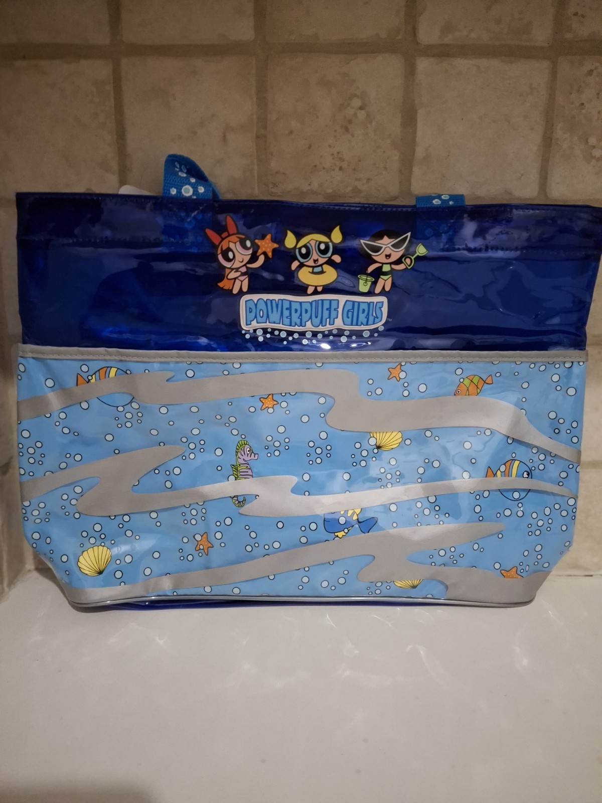 RARE Vintage Powerpuff Girls Large Clear Blue Beach Tote Bag Cartoon Network