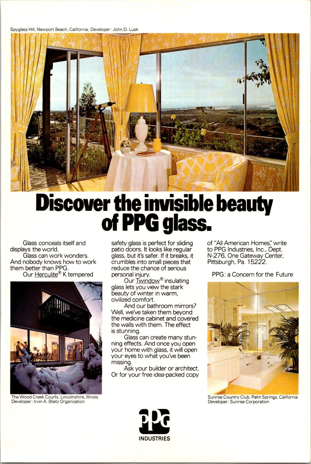 PPG Industries Glass for All American Homes Vintage Print Ad