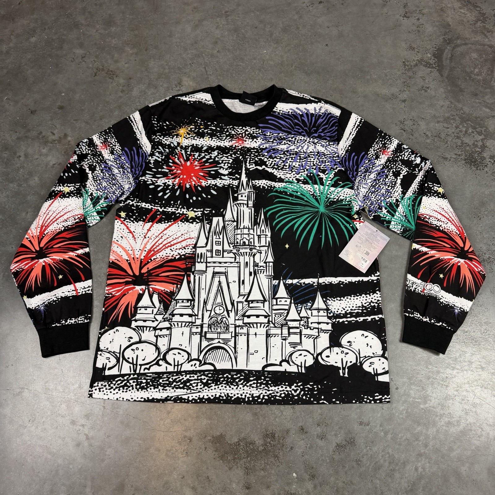 Disney 100 T Shirt Adult Medium Multicolored Firework All Over Print Long Sleeve