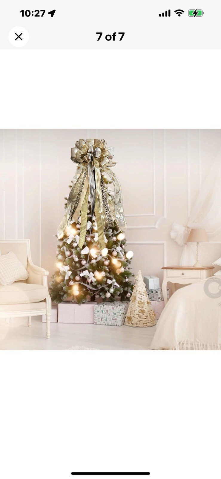 13×32”Christmas Tree Topper Bow Gold Tails Handmade Holiday Decor Ships Fluffed
