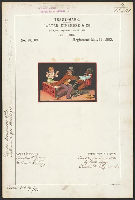 Photo:Boston Massachusetts 1883 Carter Dinsmore Mucilage Trade Mark Label