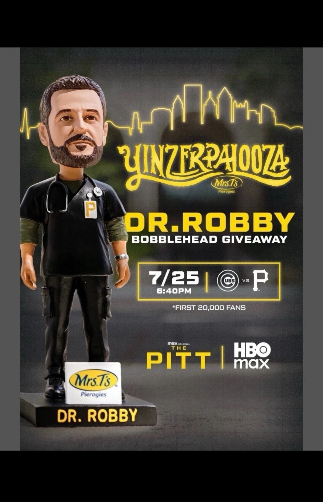 Dr. Robby Bobblehead Pittsburgh Pirates 7/25/26 The Pitt Presale SGA Hospital