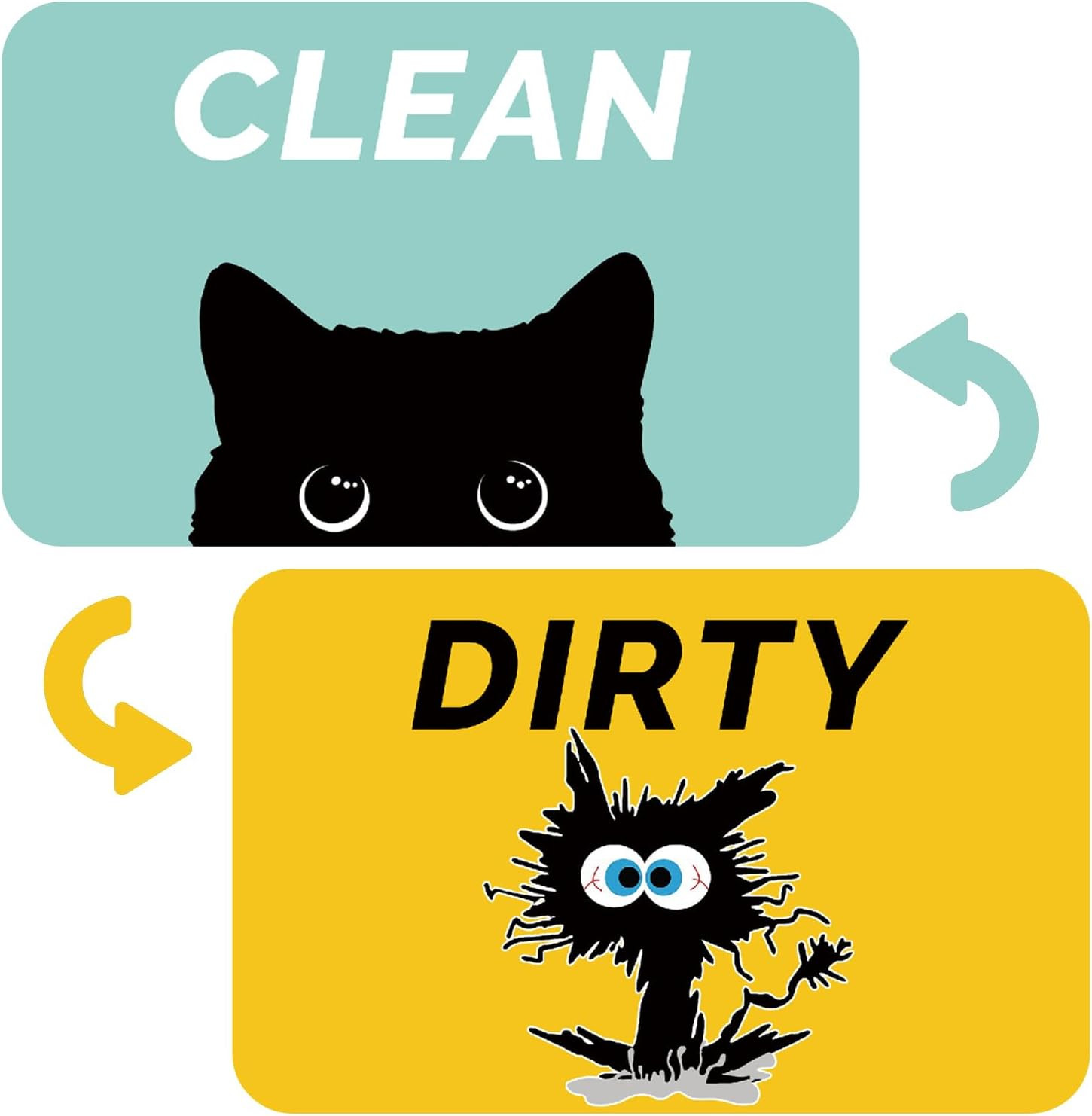 Funny Black Cat Dishwasher Magnet – Double Sided Clean or Dirty Sign, Strong Hol