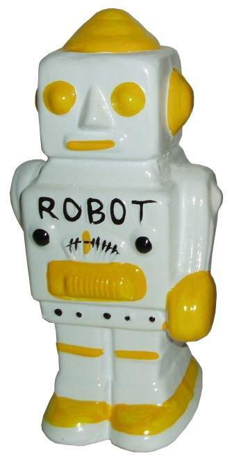 VINTAGE RETRO 7″ HIGH YELLOW CERAMIC TOY ROBOT COIN BANK Without Box (1 Pack)New