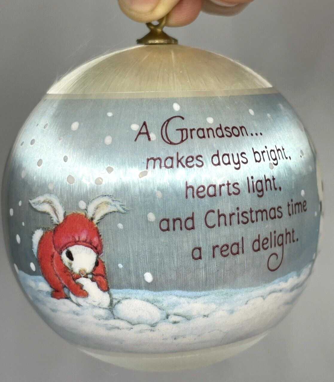 1982 Hallmark GRANDSON Satin Christmas Ornament in Box Unbreakable