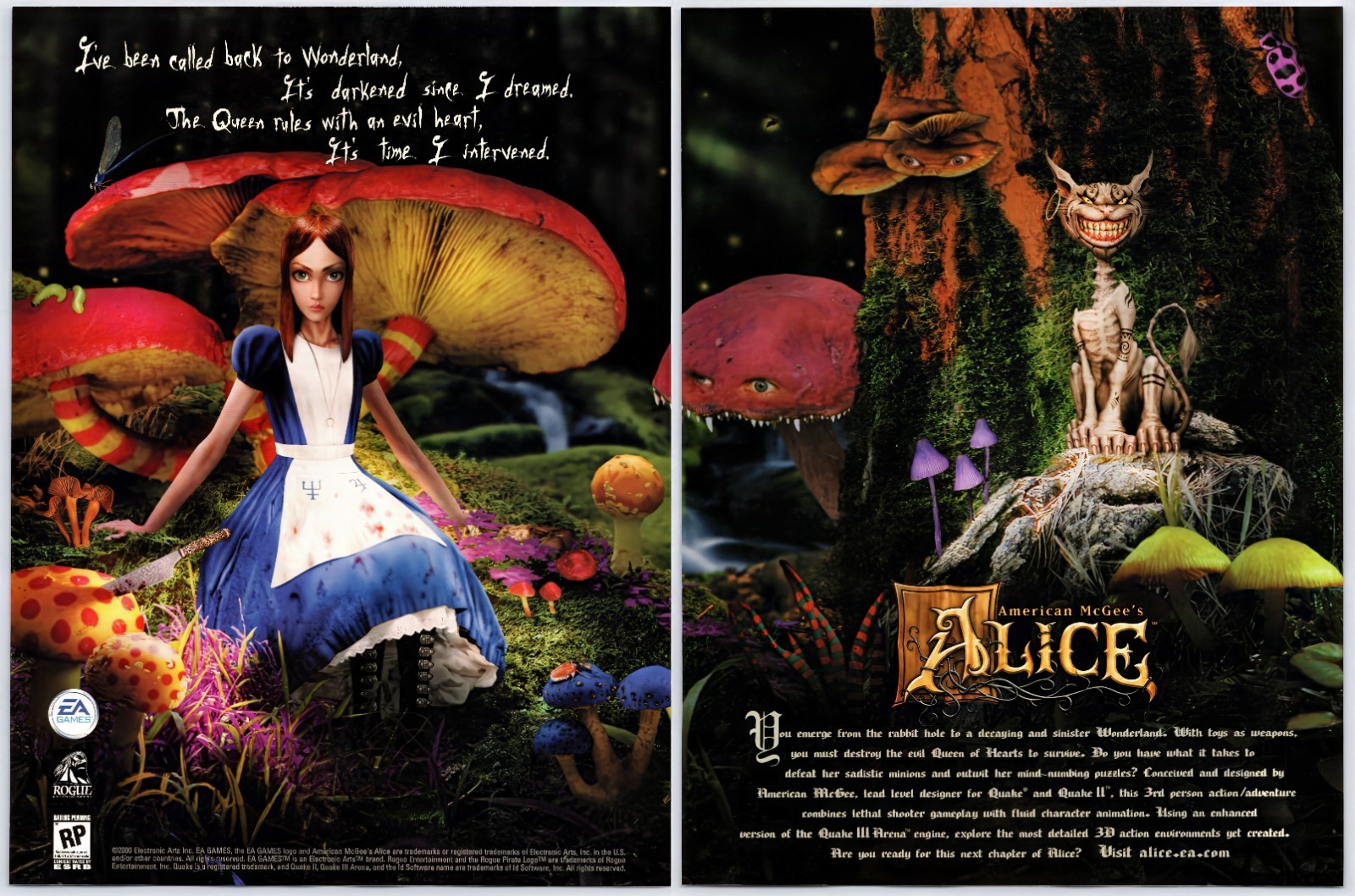 American McGee’s Alice – PC Game – Vintage Original Print Ad/Poster Promo 2000