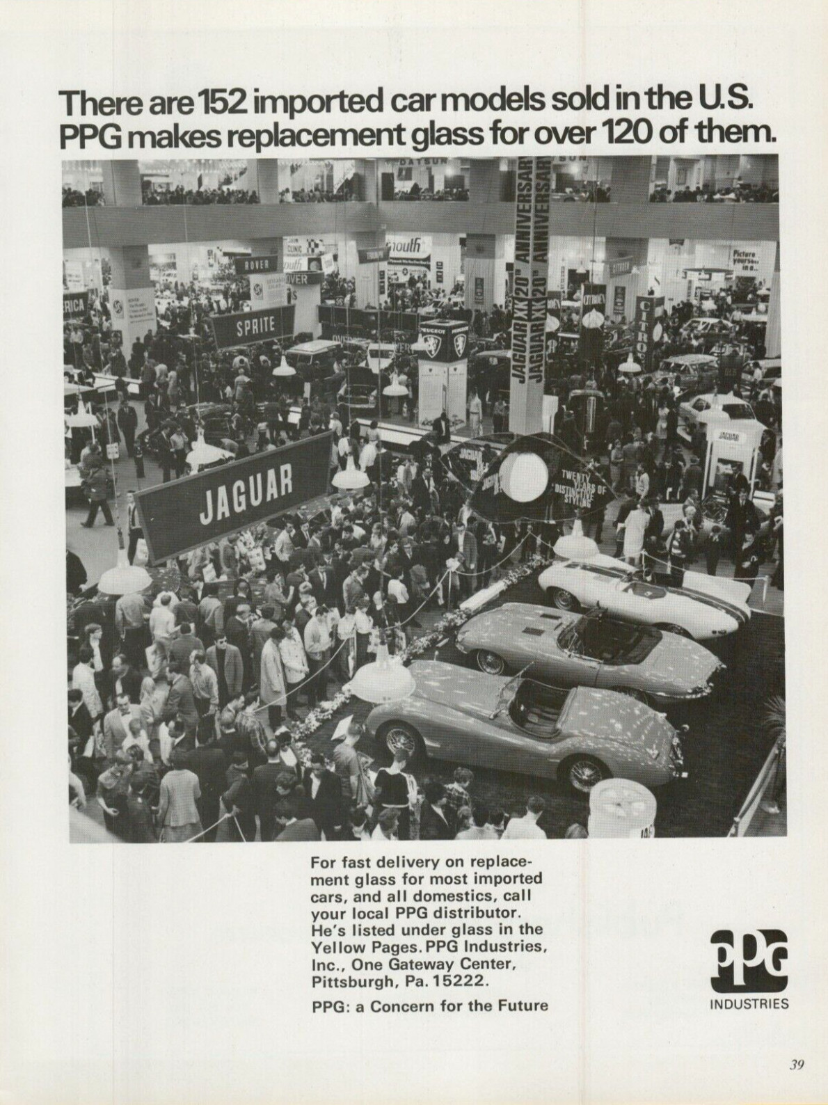1971 PPG Industries Replacement Glass for Imported Cars Jaguar Vintage Print Ad