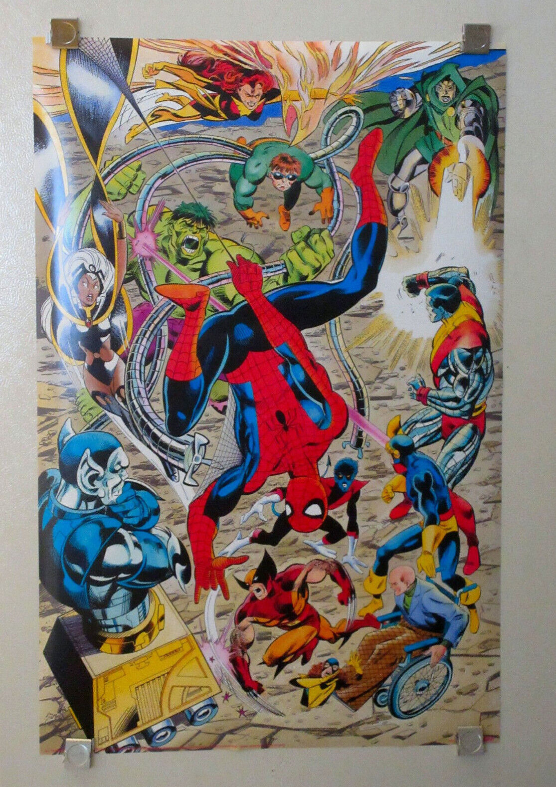 1991 poster:X-Men,Avengers,Hulk,Wolverine,Spider-man,Dr Doom 33×21 Marvel pin-up