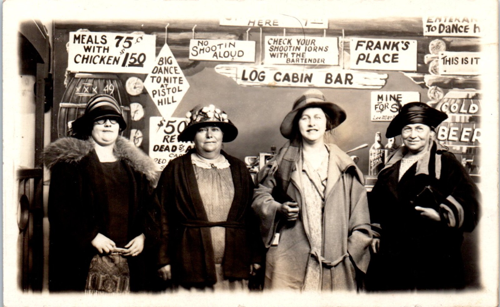 1920s Women at Frank’s Place Log Cabin Bar Anonymous People Real Photo Postcard
