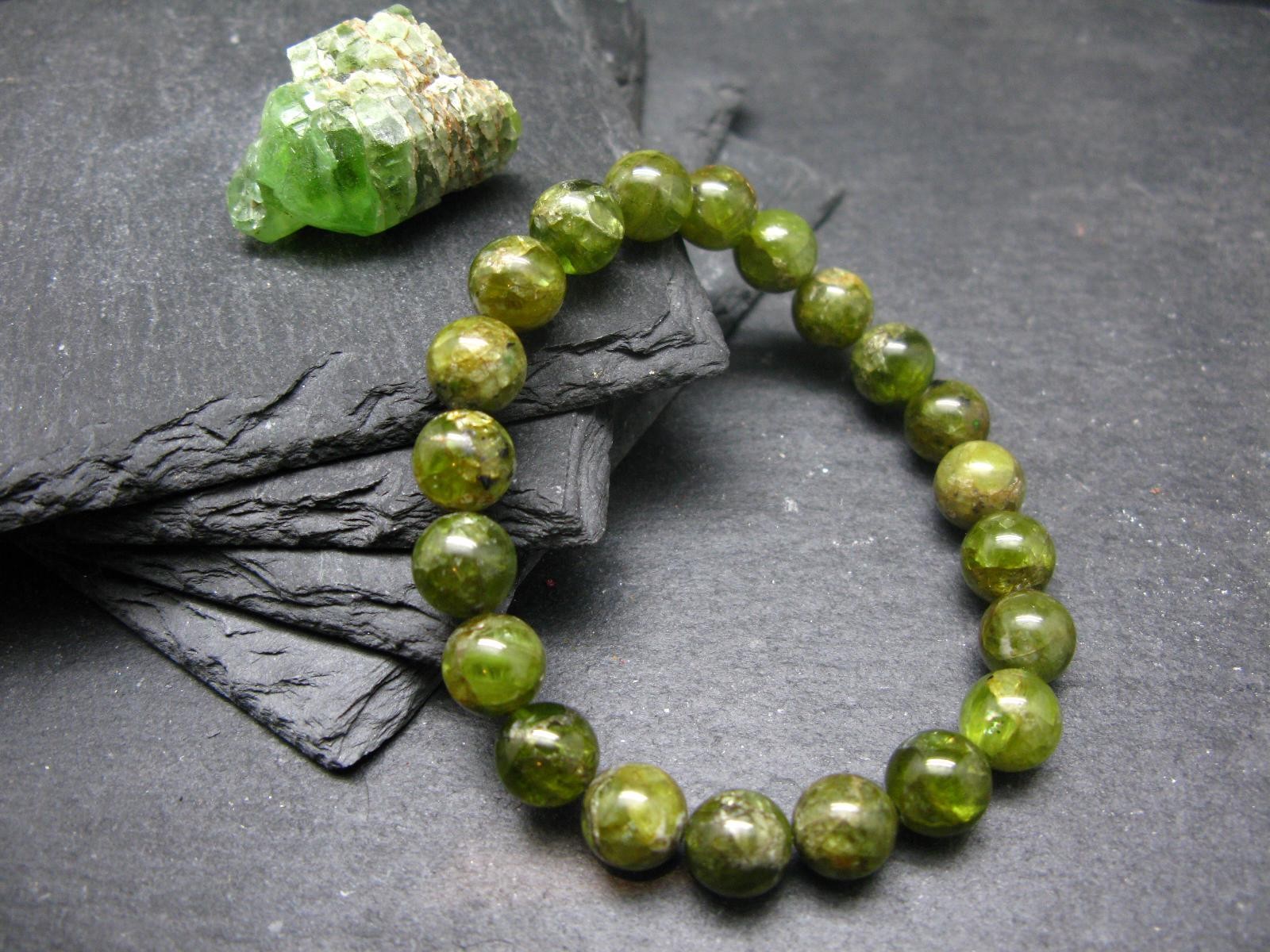 Peridot Genuine Bracelet ~ 7 Inches ~ 9mm Round Beads