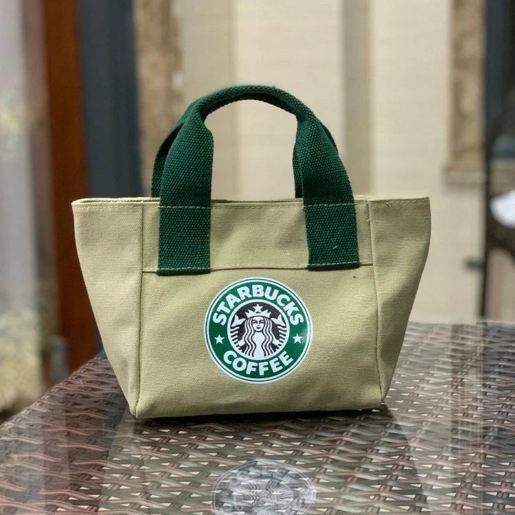 Starbucks Print Mini Canvas Tote Bag Reusable for Women Lunch & Grocery