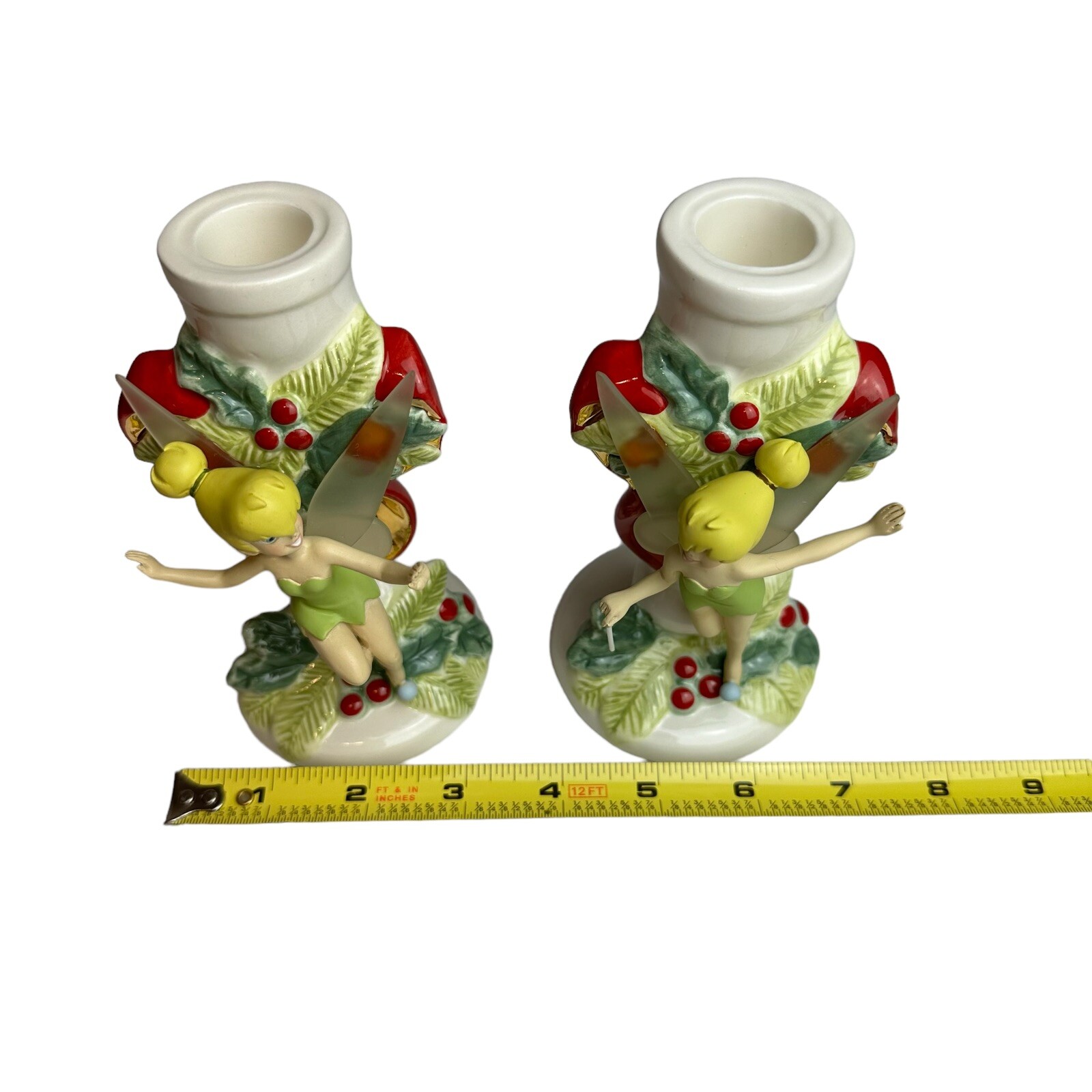 Disney TINKERBELL Christmas Candlestick Holder Set RARE Retired w/Box