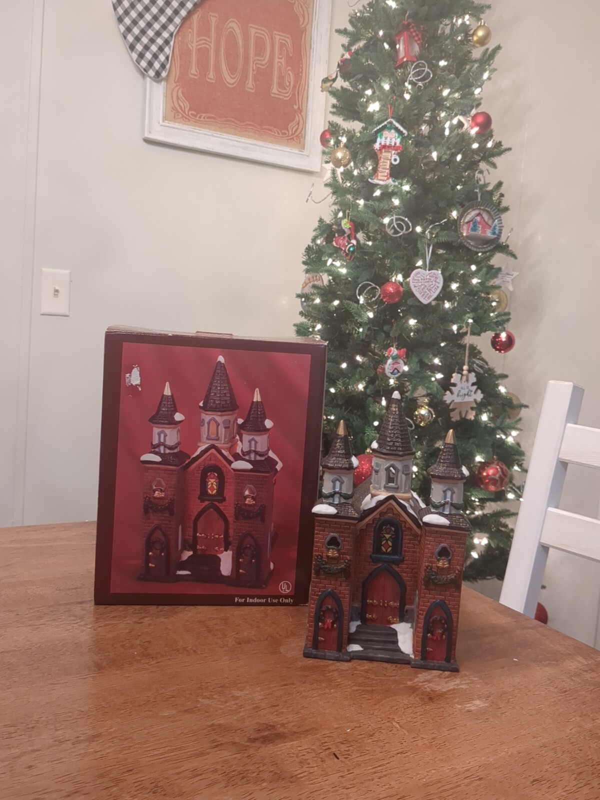 Vintage Christmas Village Hand-Painted Church – Light Cord Not Included