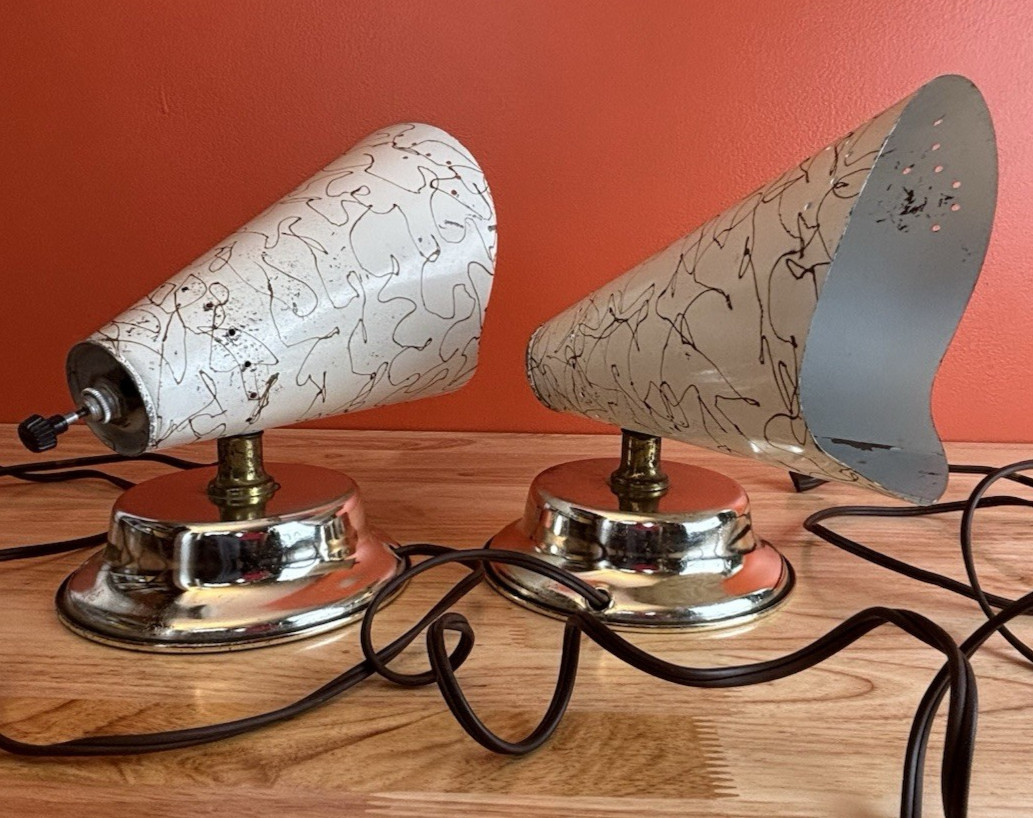2 Vtg MCM Wall Sconce Industrial Cone Light Fixtures PARTS OR REPAIR – One Works