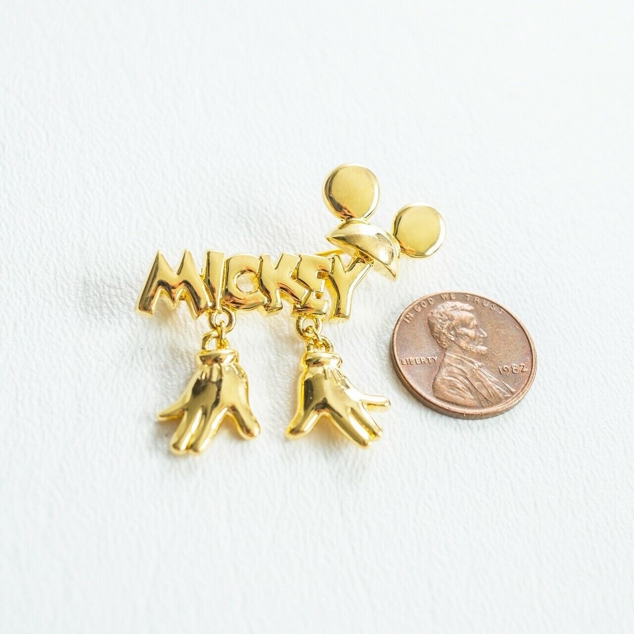Vintage Mickey Mouse Ears & Gloves Block Letter Disney Stamped Brooch Pin B833