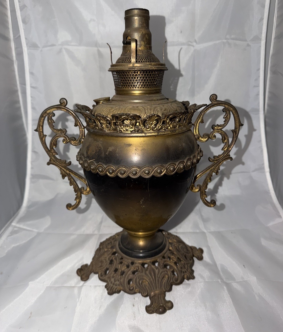 Antique Neoclassical Brass Oil Lamp Urn Ram’s Head S.G.D.G. 1880s