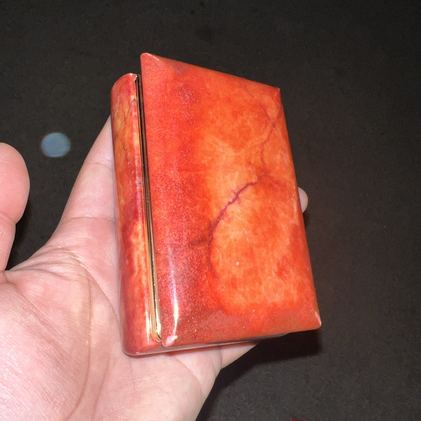 Vtg Genuine Alabaster Jewelry Trinket Box Made in Italy Label hinged