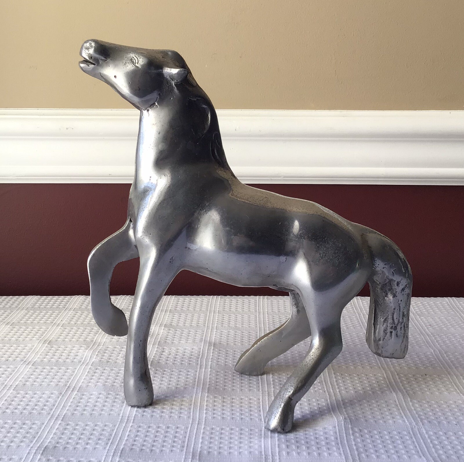 Vintage Aluminum Horse Statue, 3.2 Pounds, 10 x 9 1/2″