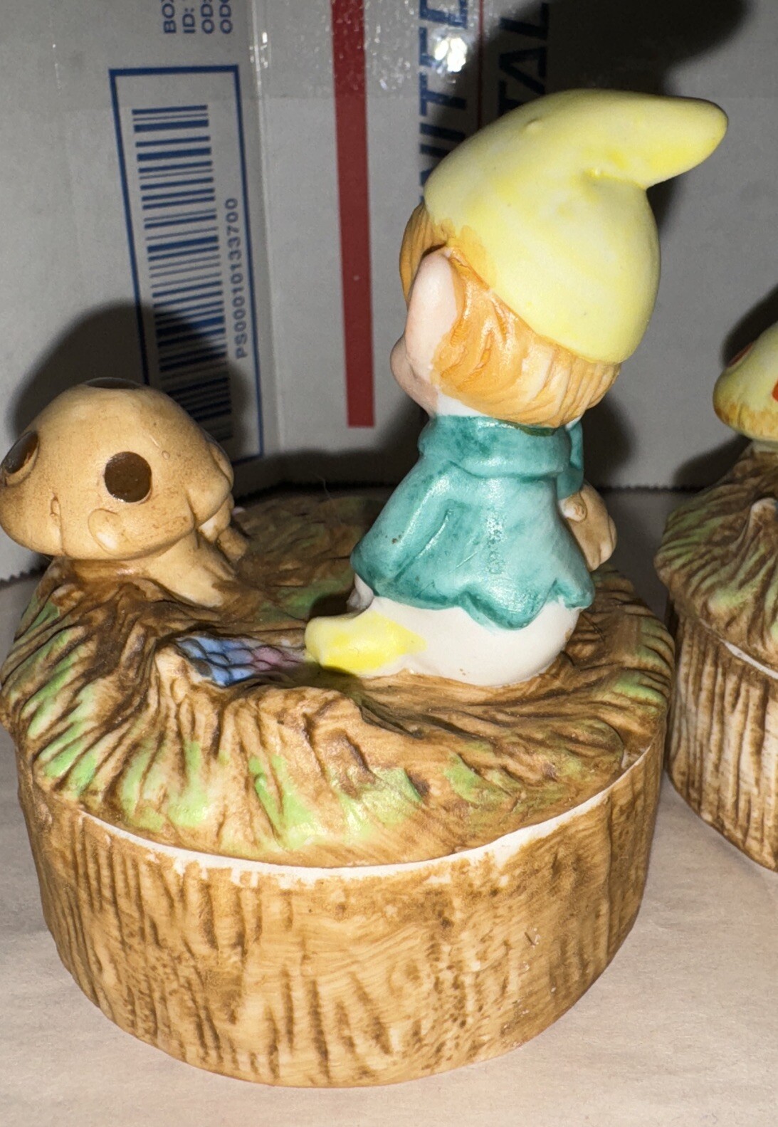 Vintage Homco 5404 Pixie Gnome Elf Mushroom Ceramic Trinket Box Set Of 3