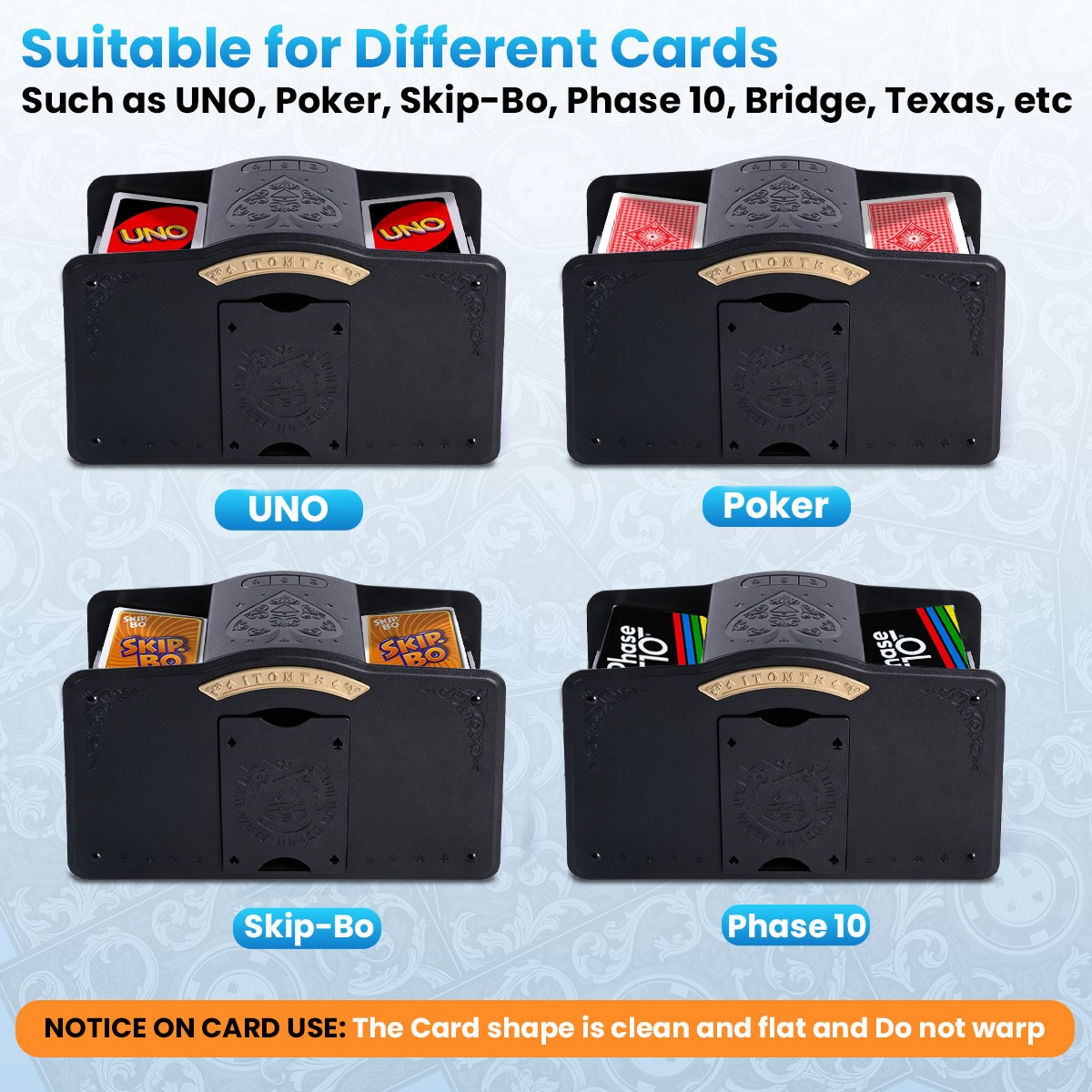 USB Plug in Automatic Card Shuffler for 1-4 Decks, Electric Playing Cards Shuff
