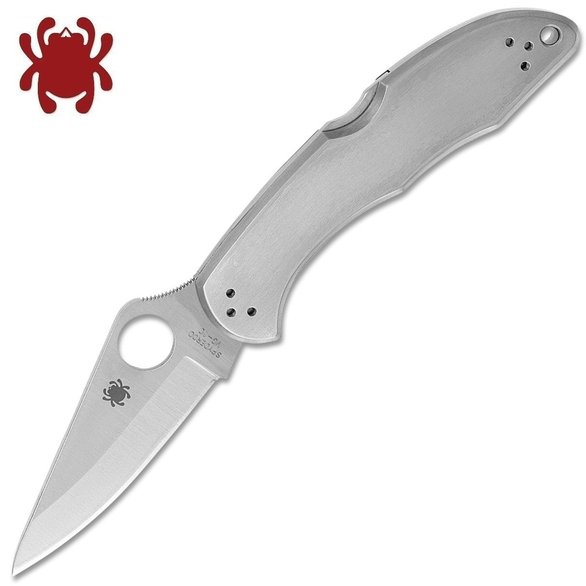 Spyderco Delica 4 VG10 Satin Plain Blade Stainless Steel Handles C11P