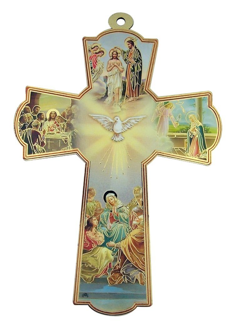 The Annunciation of Our Lady with Holy Dove Wooden Wall Cross Crucifix, 8 1/4 In