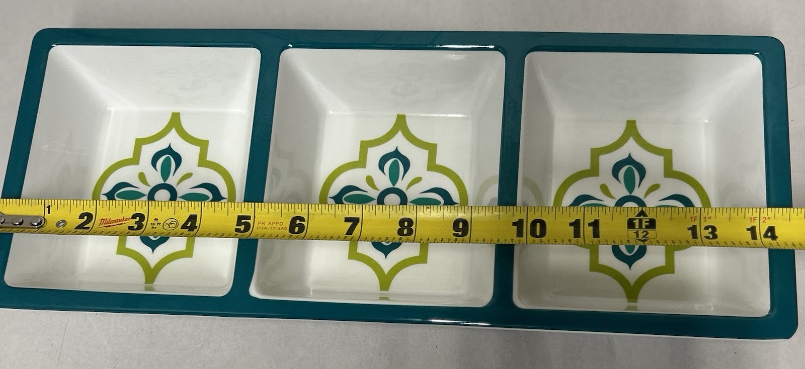 Melamine 3 Sections Divided Serving Dish Tray Teal Lime Green White 14.5”