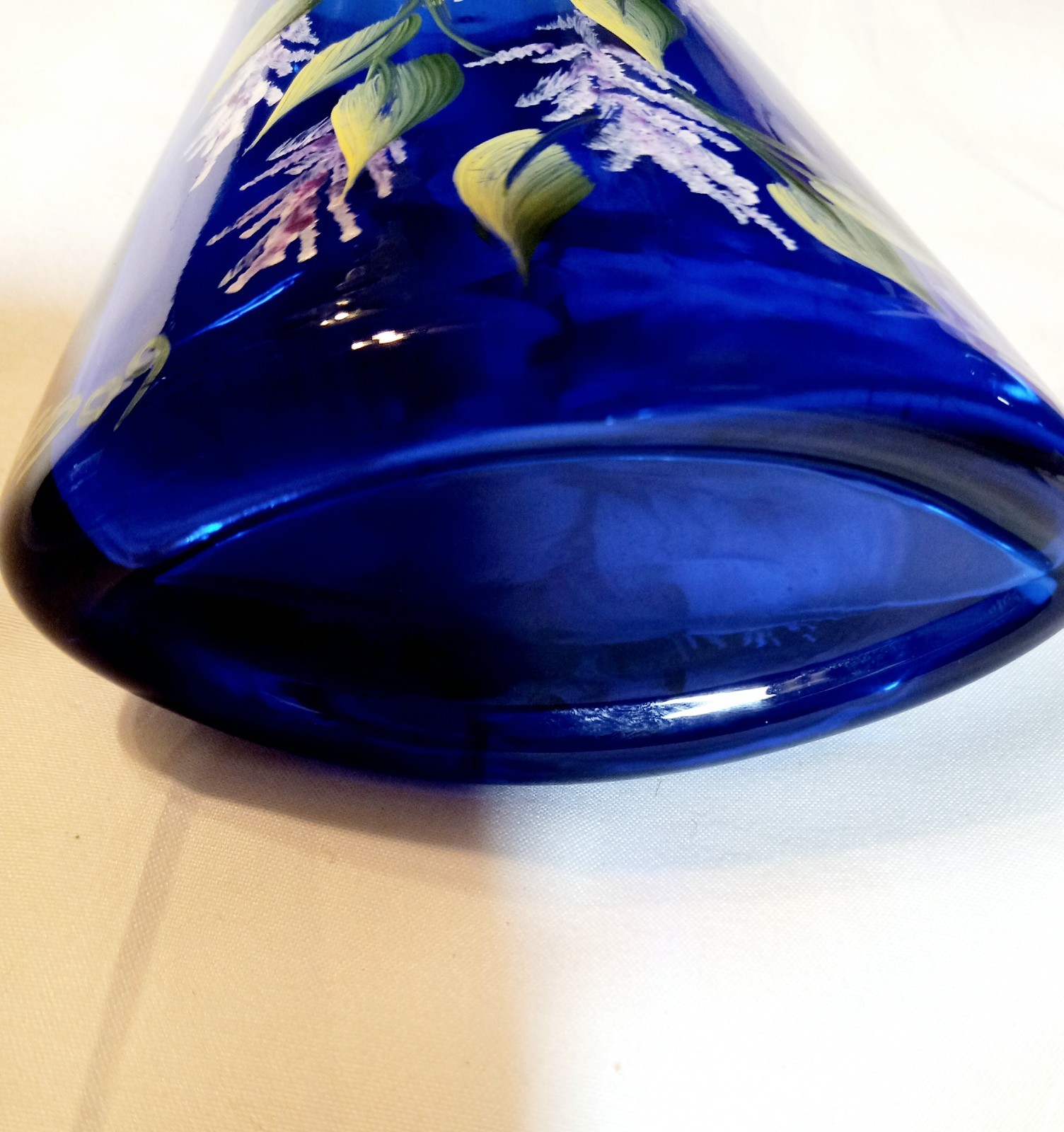 Cobalt Blue Decorative Hand Painted Florals Signed Glass & Blown Glass 3 Pcs
