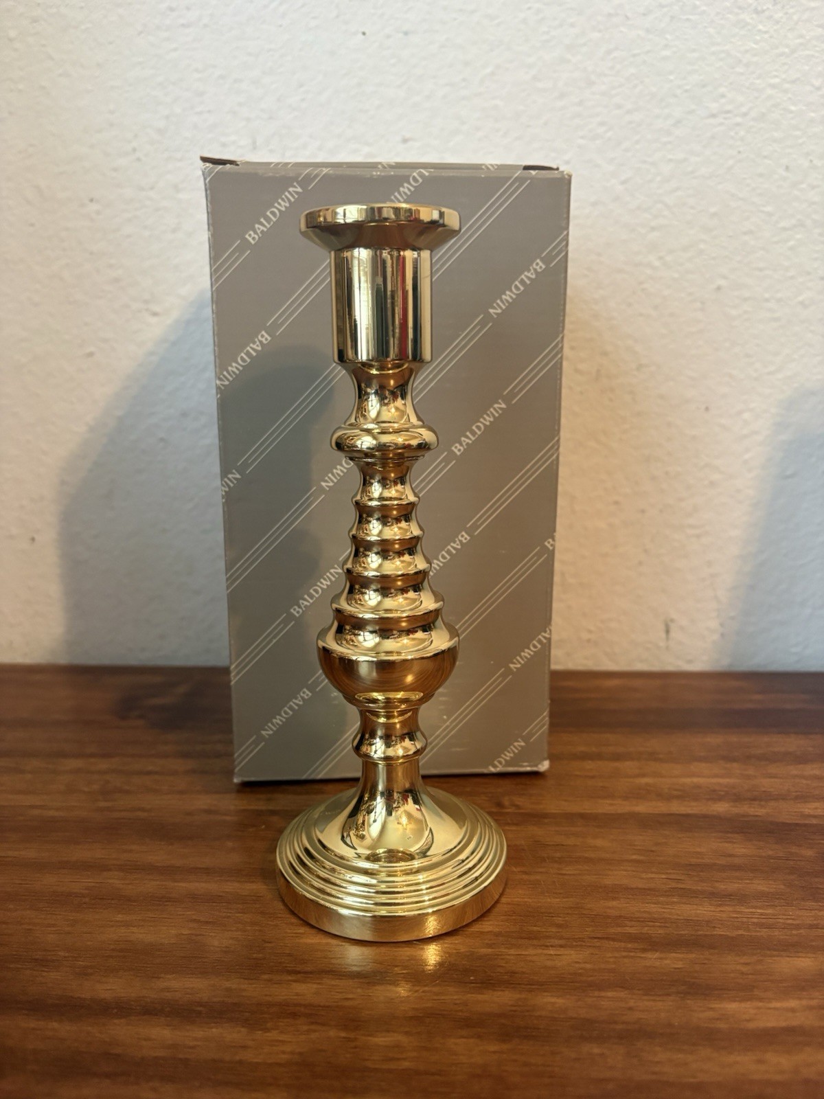 BALDWIN Polished Brass Candlestick, American Museum Collection- BEEHIVE, 7.5″
