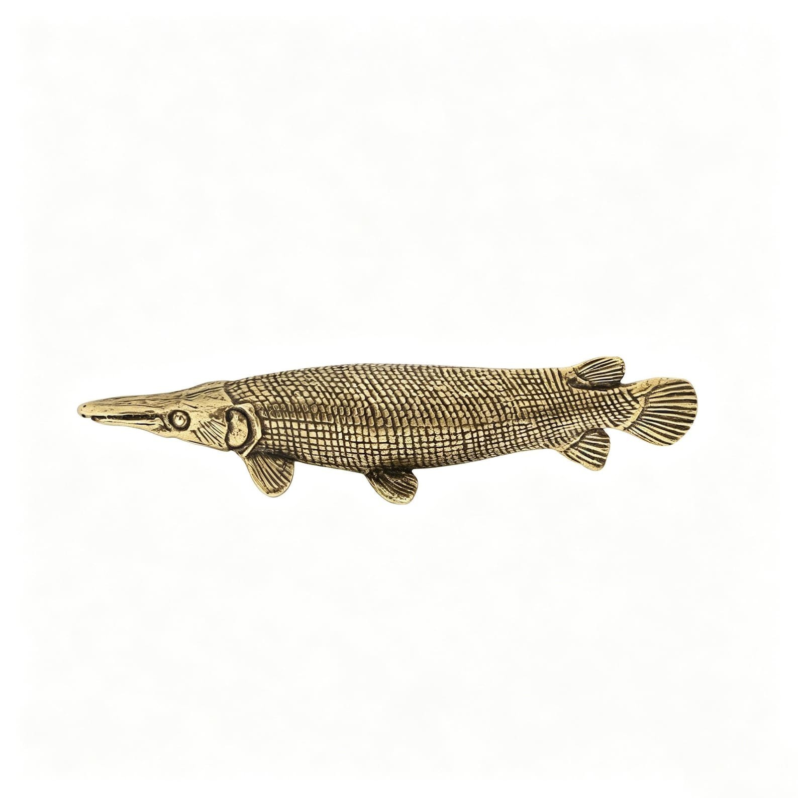 Solid Brass Alligator Gar Figurine, Vintage Fish Statue, Marine Life Decor