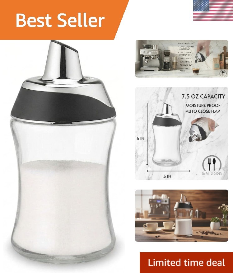 Crystal-Clear Glass Sugar Dispenser with Airtight Lid – Perfect for Coffee & Tea