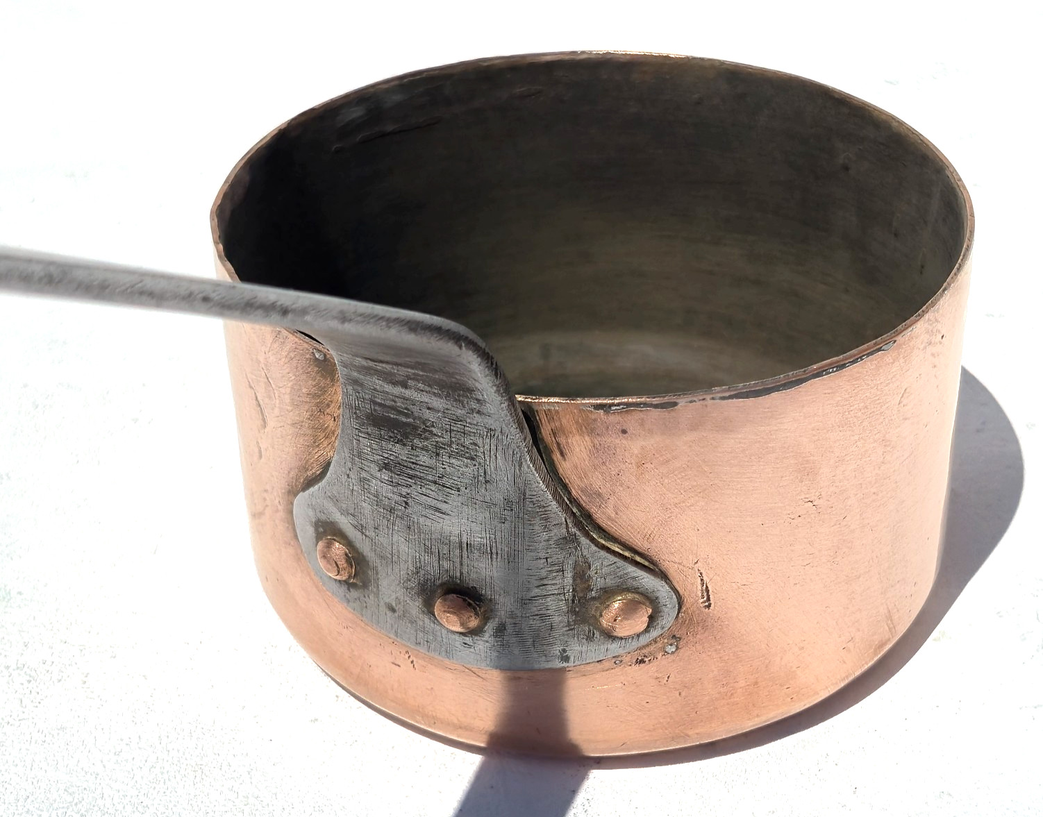 Antique 4.7inch Copper Saucepan Pouring Pan Made in France Hammered Tin Lining