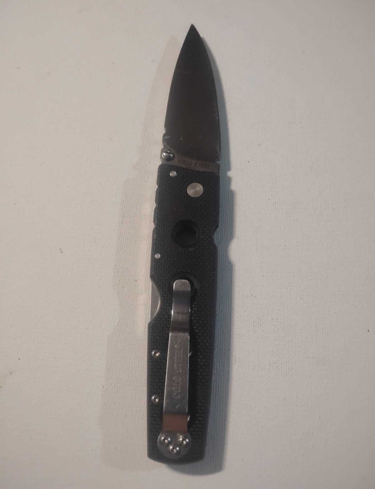 Cold Steel Hold Out Pocketknife, Black G10, Stainless Clip Point Plain Lockback