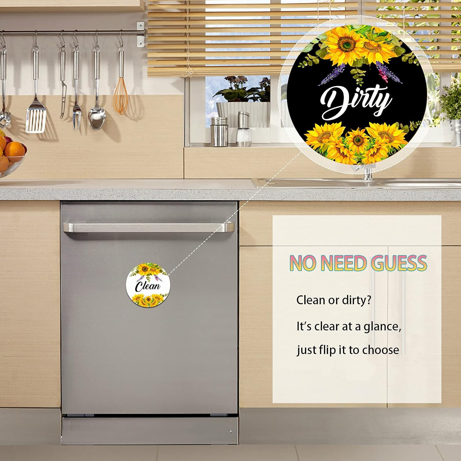 DISHWASHER CLEAN DIRTY REVERSIBLE MAGNET SIGN INDICATOR 3.15″ NON-SCRATCHING