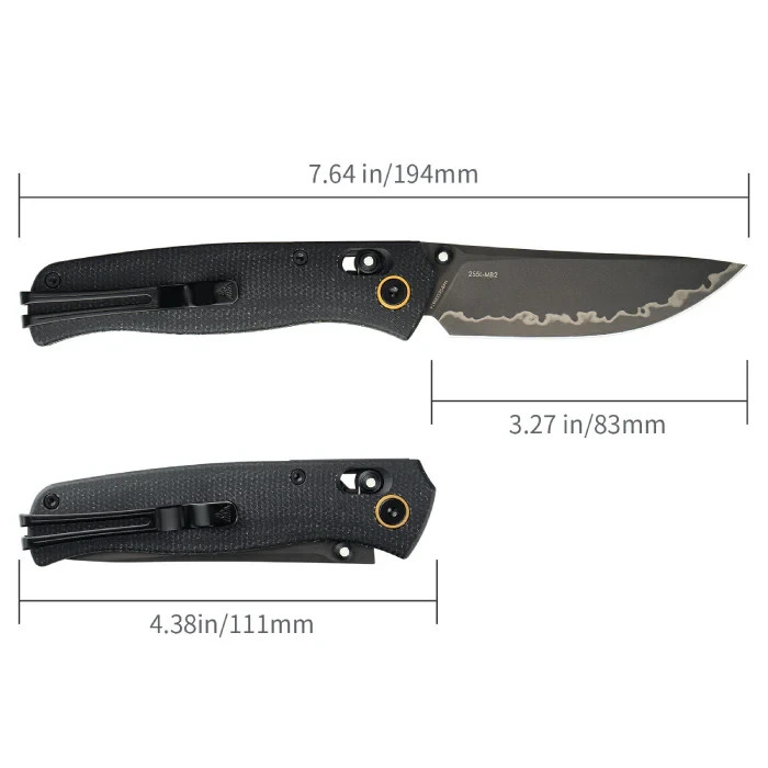 SRM 255L-MB2, Black Micarta, glow T.studs, axis lock- Laminated 140Cr Steel