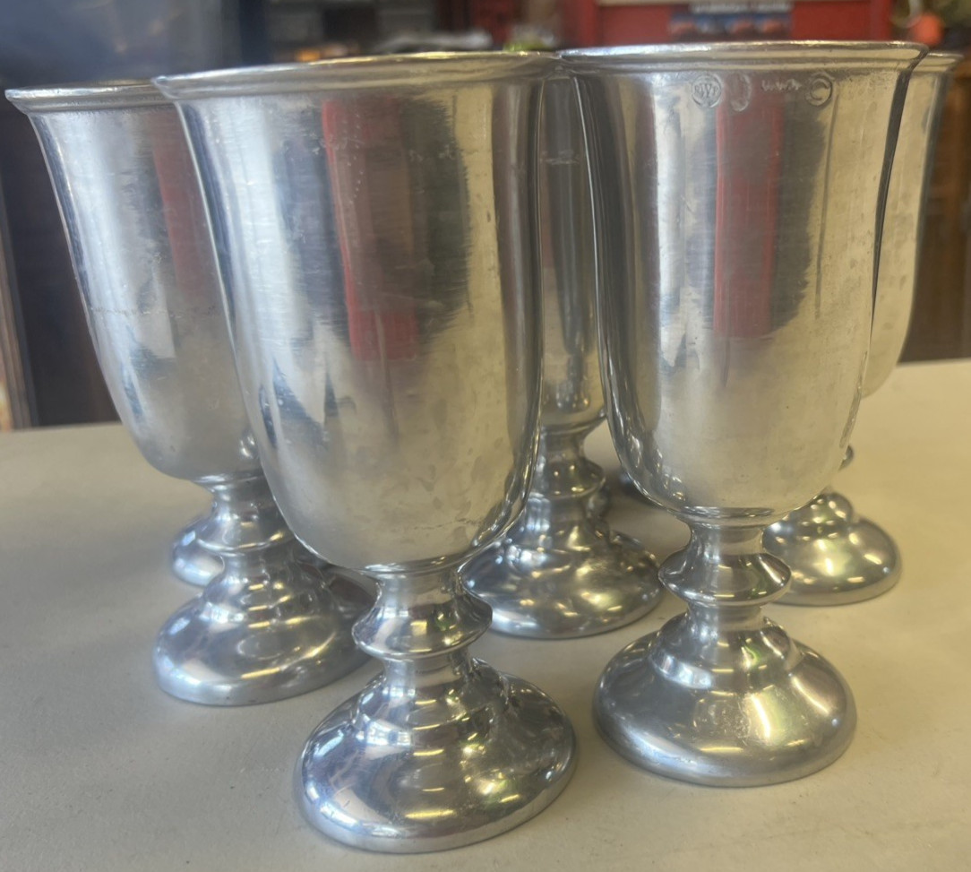 Vintage Wilton Armetale RWP Plough tavern 7 1/4” T Wine Water Goblets (8)