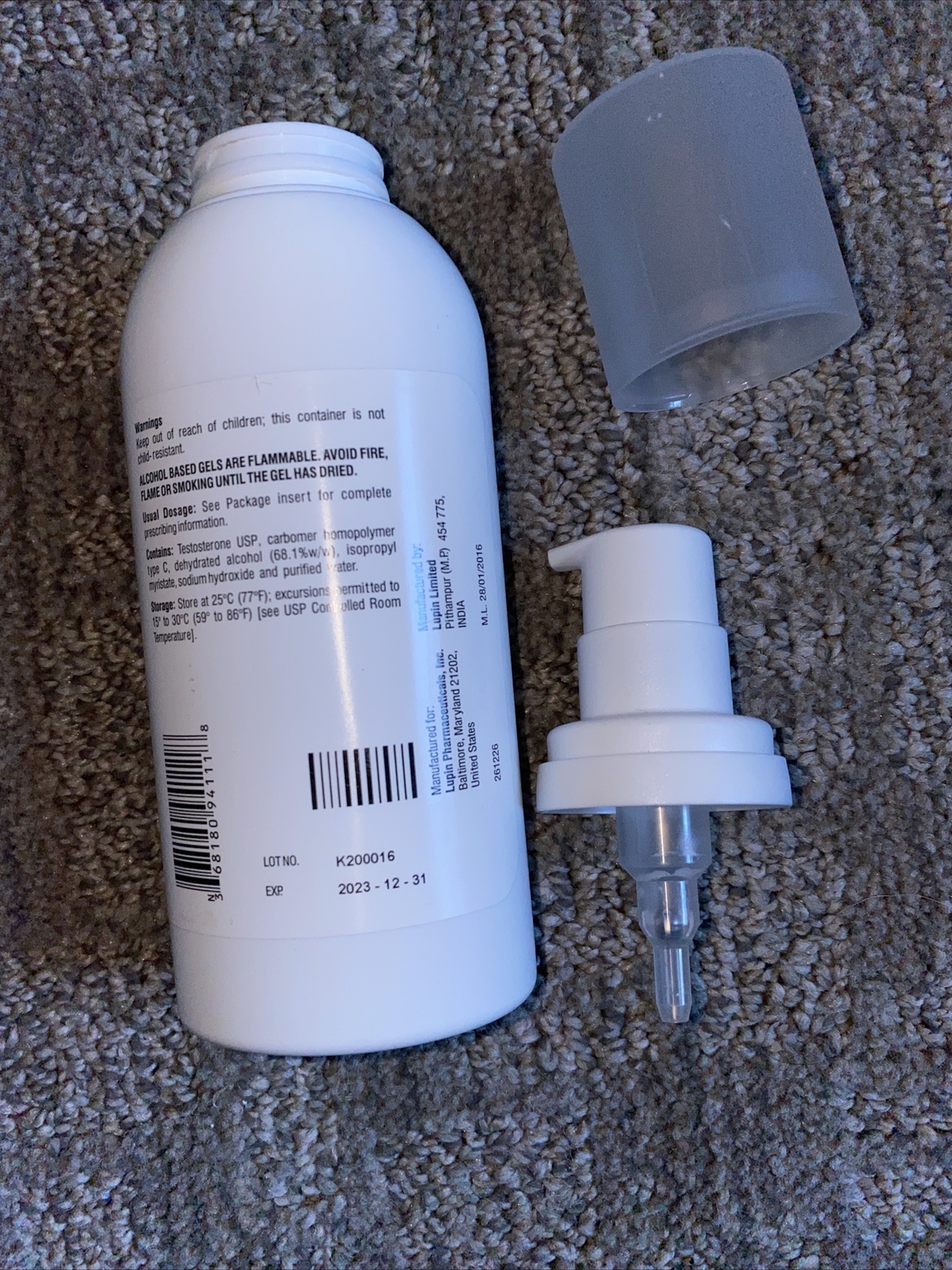 Testosterone 1.62% bottles