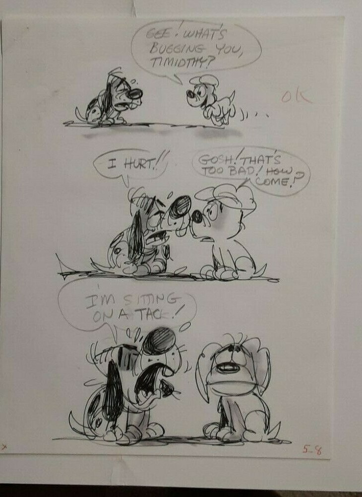 WALT DISNEY ORIGINAL DAILY COMIC STRIP DRAWING OF “SCAMP” by Bill Berg 5/8/79