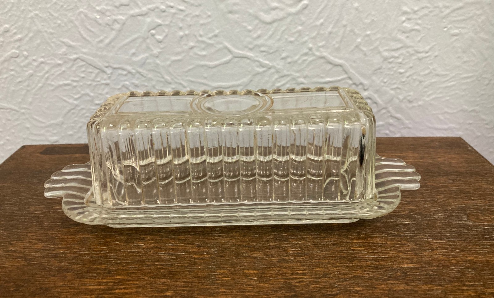 Vintage Hazel-Atlas Glass Ribbed Full Stick Covered Butter Dish ~ Clear Glass
