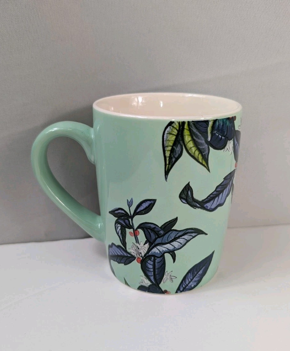 2021 Starbucks 10 Fl. Oz. Light Green Logo And Flowers Coffee Mug Tea Cup