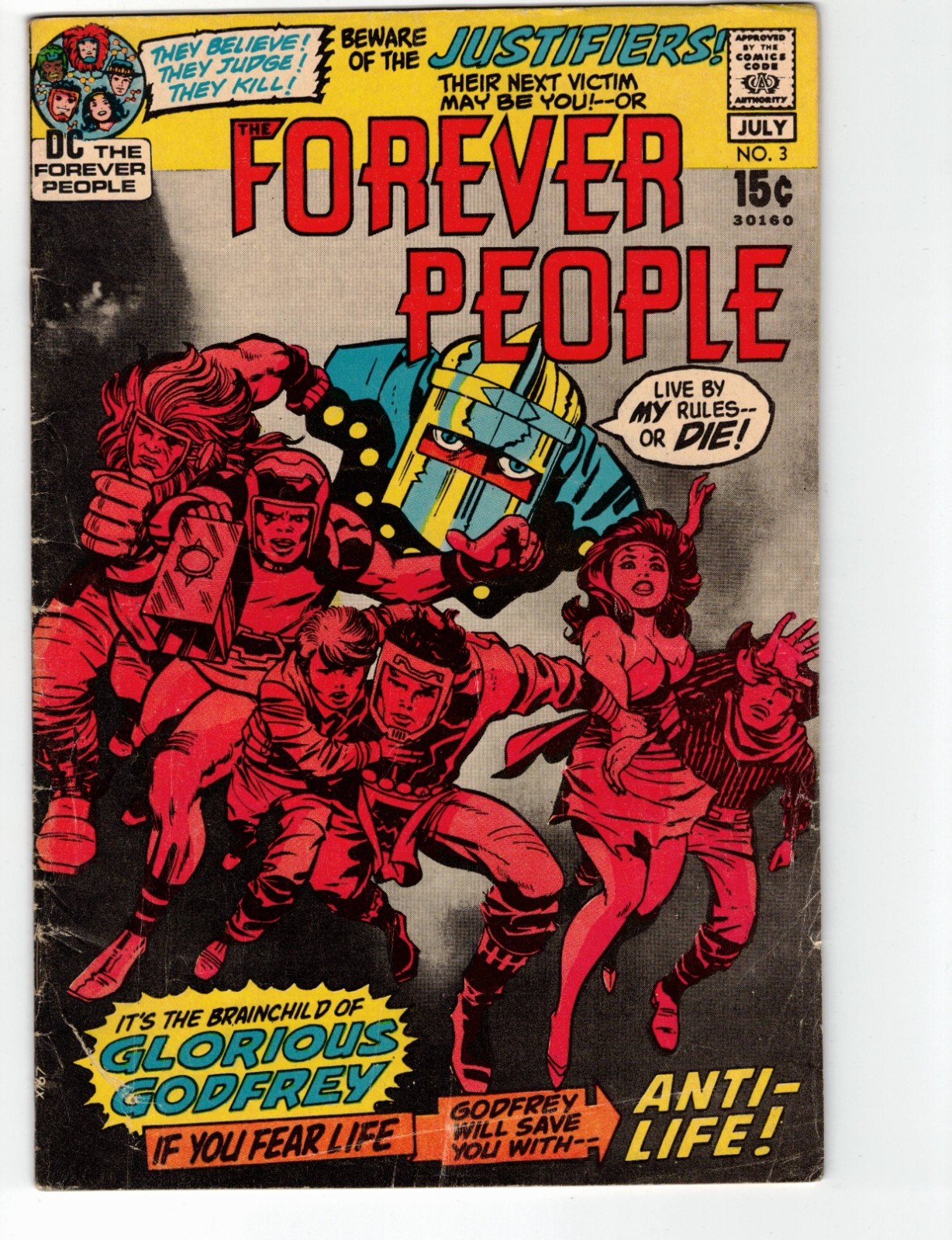 FOREVER PEOPLE # 3 Fine 1st GLORIOUS GODFREY APPEARANCE- CENTS DC_KIRBY_1971