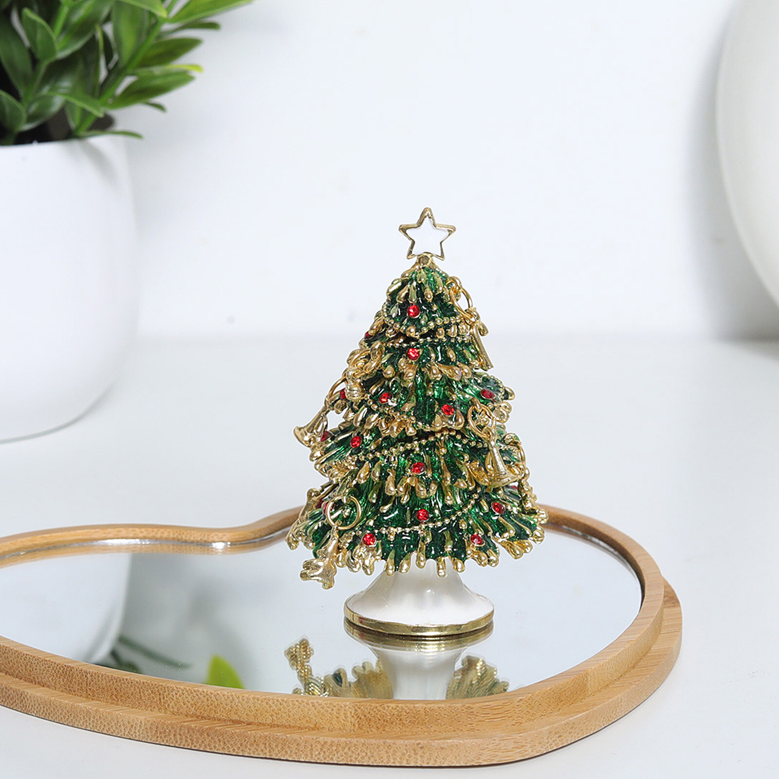 Christmas Tree Trinket Box Hinged Rhinestone Jeweled Color Enamel Ring Box Gift