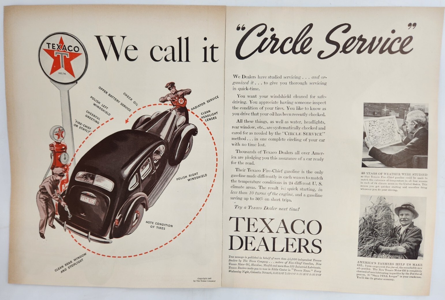 1937 Texaco Dealers Oil Gasoline Original Print Two Page Ad Life Magazine 30s