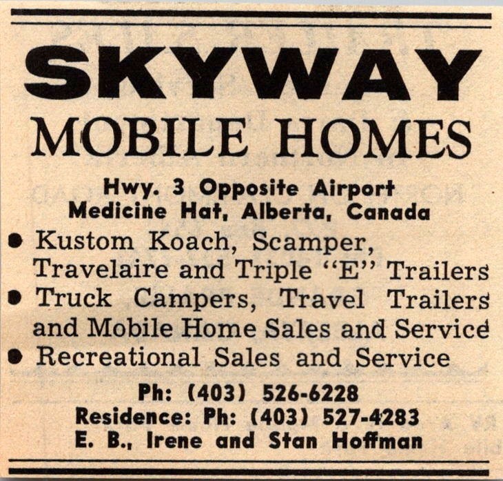 Skyway Mobile Homes Stan Hoffman Medicine Hat Alberta CAN 1974 Ad TAK7-S4