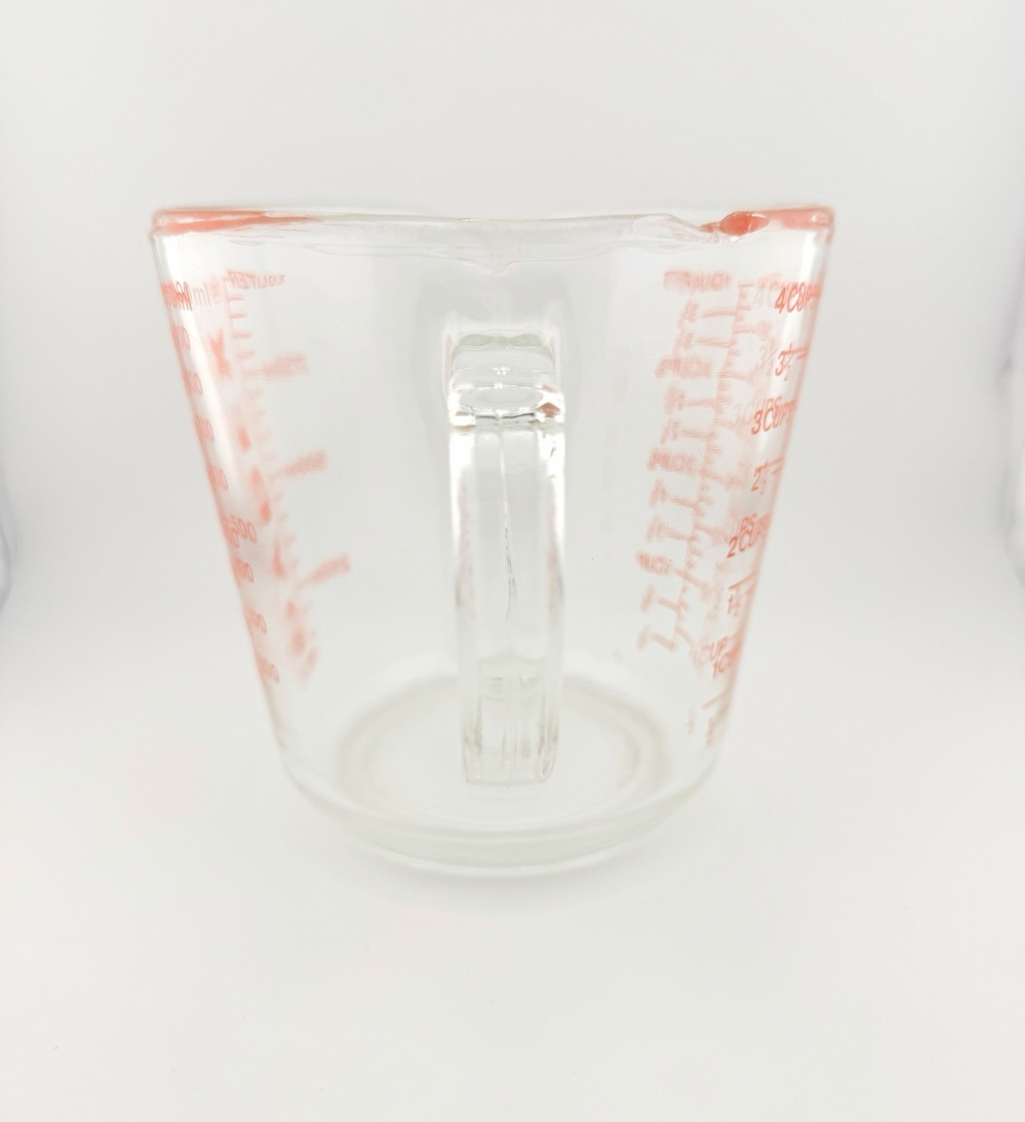 Vintage PYREX 4-Cup D Handle 532 Glass Measuring Cup 1-Quart USA Red Letters